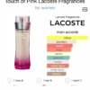Lacoste touch of pink eau de toilette 90ml