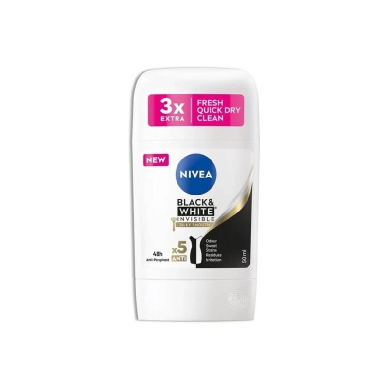 NIVEA Black & White Invisible Silky Smooth Antiperspirant Stick - 50ml