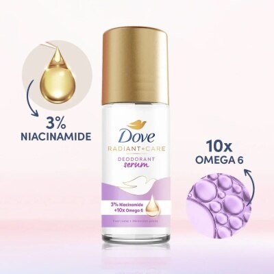 Dove Radiant + Care Deodorant Serum Roll On 3% Niacinamide 10x Omega 45ml