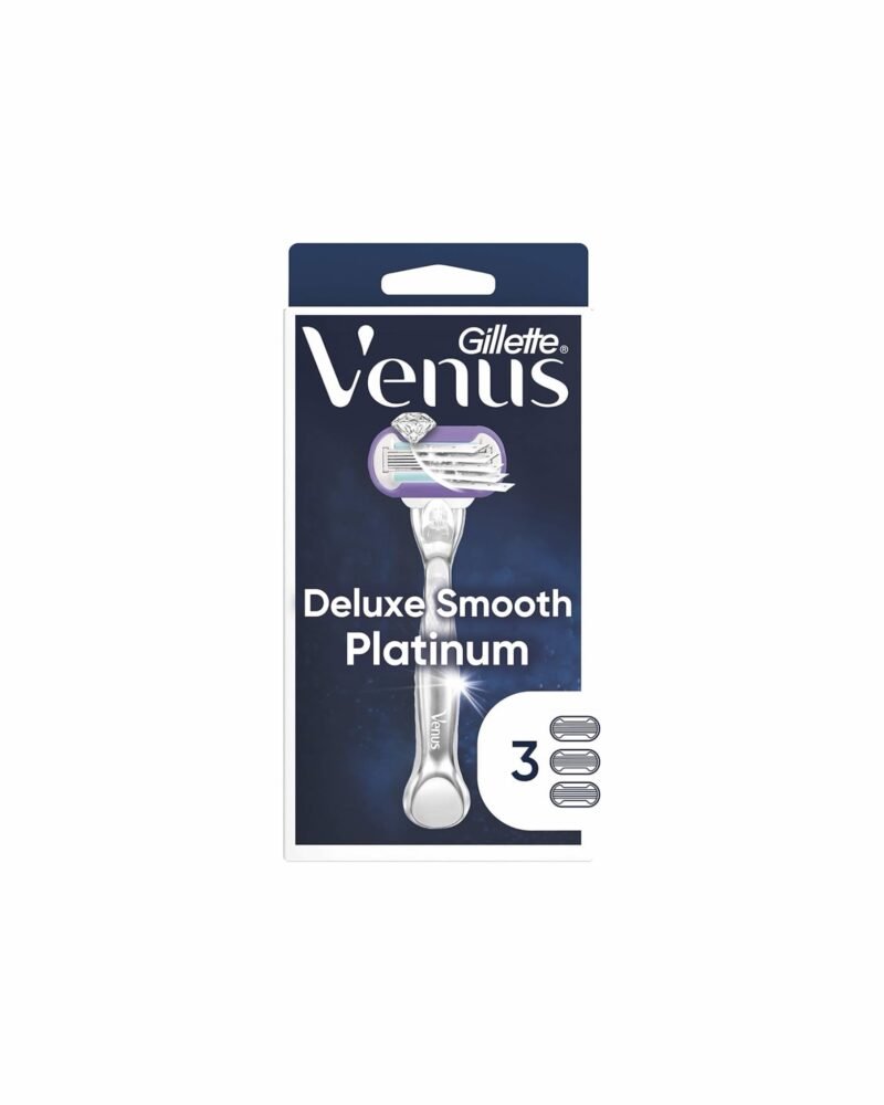 Gillette Venus Deluxe Smooth Platinum Women's Razor Metal Handle and 3 Blade Refills