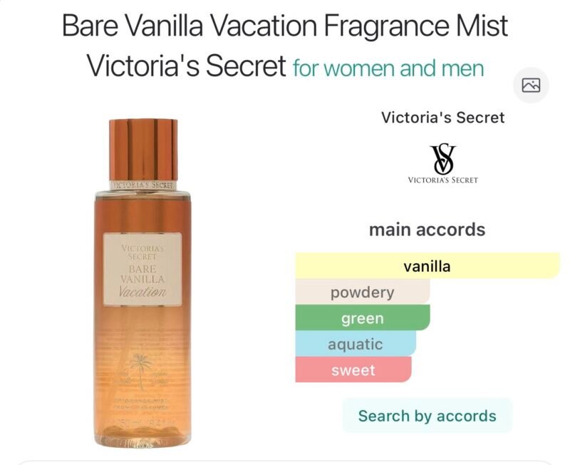 Victoria secret bare vanilla vacation fragrance mist 250 ml